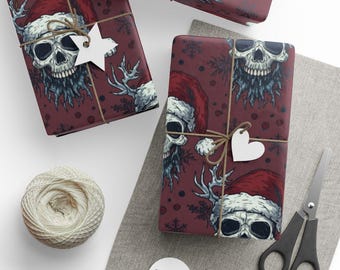 Christmas wrapping paper, Skull print wrapping paper, Gothic Christmas gift wrap, Dark holiday wrapping paper