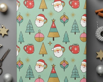 Christmas Pattern Wrapping Paper Roll Holiday Gift Wrap Supplies Santa Design Tree Decoration Ideas Festive Packaging Traditional Present