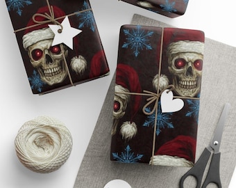 Skull Christmas Wrap Gothic Holiday Paper Design Skeleton Santa Alternative Gift Wrapping Dark Festive Decoration Macabre Present Spooky