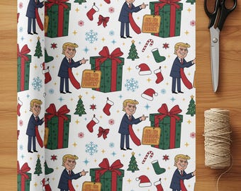 Political Christmas Wrapping Paper, Funny Trump inspired Gift Wrap, Gag Gift Wrapping Paper Roll, Holiday Season Political Humor