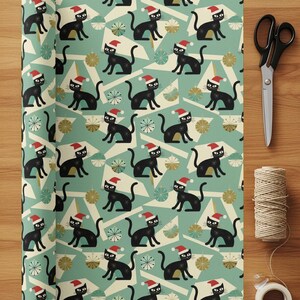 Cat Christmas Paper Midcentury Modern Gift Wrap Holiday Presents Atomic Santa Hat Festive Design Black Cat Lover Wrapping Paper Christmas image 8