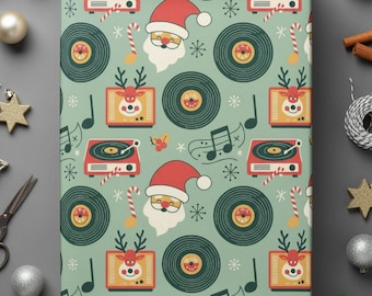 Mid-Century Modern Christmas Wrapping Paper Retro Records, Santa Radio,  Music Gift Wrap Holiday Nostalgic Design Presents Festive Packaging