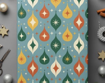 Retro Wrapping Paper Star Pattern Holiday Wrap Christmas Gift Packaging Stylish Decorative Design Midcentury Modern Festive Ornament Vintage