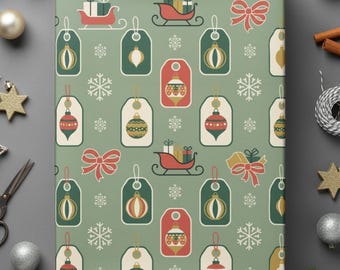 Vintage Christmas Tag Design Inspiration Holiday Wrapping Paper Accessory Gift Decoration Nostalgic Style Retro Ornament Sleigh Green