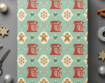 Christmas Baking Paper Gingerbread Pattern Holiday Wrap Kitchen Theme Festive Design Snowflake Wrapping Cute Xmas Whimsical Gift Baker