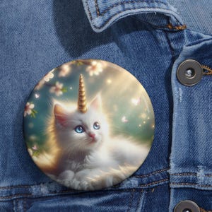 Enchanted Fluffy Kitty Cat Unicorn Pin Button, Enchanted Daydream Magical Cat Badge, Fantasy Animal Brooch, Dreamy Light Button, Mystical