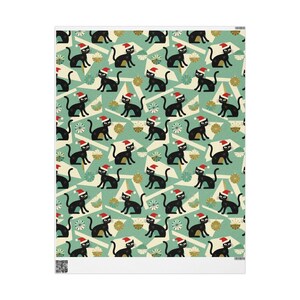 Cat Christmas Paper Midcentury Modern Gift Wrap Holiday Presents Atomic Santa Hat Festive Design Black Cat Lover Wrapping Paper Christmas image 7