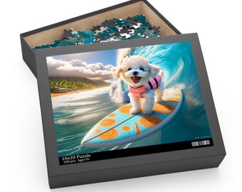 Surf Pups! Surfing Poodle Puppy Puzzle 11 - (120, 252, 500-Piece)