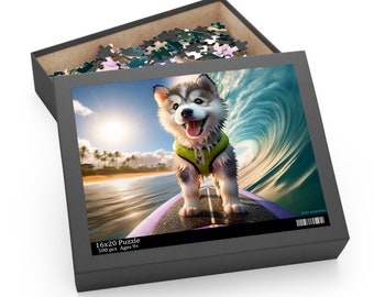 Surf Pups! Surfing Husky Puppy Puzzle 3 - (120, 252, 500-Piece)