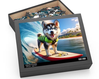 Surf Pups! Surfing Husky Puppy Puzzle 6 - (120, 252, 500-Piece)