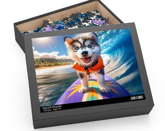 Surf Pups! Surfing Husky Puppy Puzzle 12 - (120, 252, 500-Piece)
