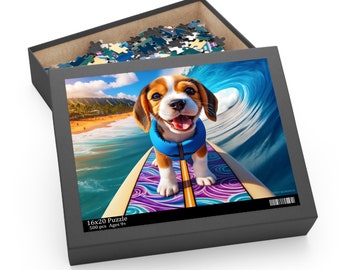 Surf Pups! Surfing Beagle Puppy Puzzle 8 (120, 252, 500-Piece)