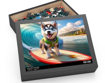 Surf Pups! Surfing Husky Puppy Puzzle 5 - (120, 252, 500-Piece)