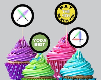 Toppers de cupcake para impressão de 4 de maio, decoração de festa de Star Wars - download instantâneo