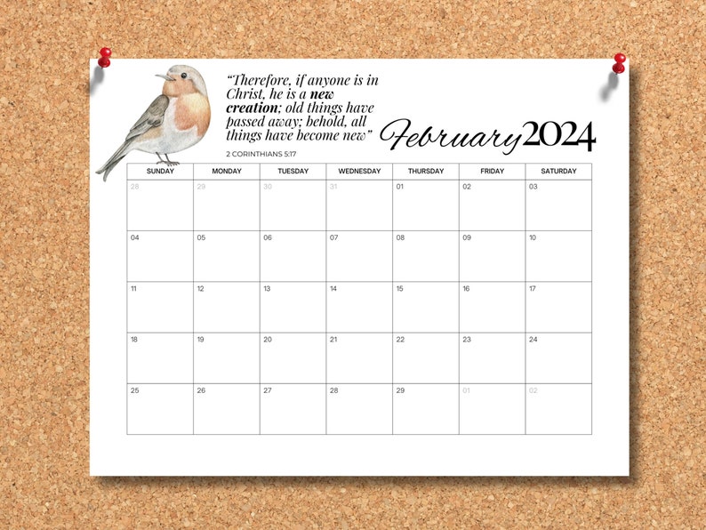 Printable PDF Calendar 2024 With Bible Verses Watercolor Design - US ...