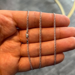 14k White Gold 2mm Cuban Link Chain, Genuine 14k White Gold, 16&#39;&#39; 18&#39;&#39; 20&#39;&#39; 22&#39;&#39; 24&#39;&#39; 26&#39;&#39; 28&#39;&#39; 30&#39;&#39;, Gift, Men, Woman