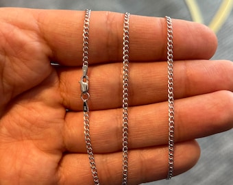 14k White Gold 2mm Cuban Link Chain: Genuine Gold Necklace