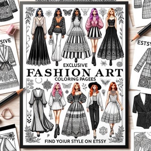 Libro de Colorear de Moda para Adultos - Diseños Exclusivos y Elegantes | Páginas Imprimibles PDF en Etsy