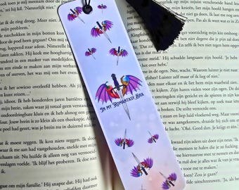 Romantasy Bookmark with Black Tassel, Swords, Wings & Galaxy Design