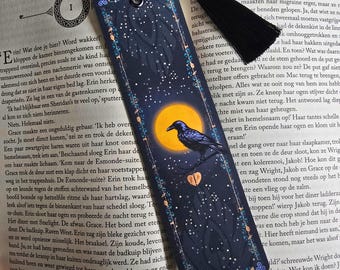 Raven & Moon Bookmark with Black Tassel, Dark Fantasy Gift