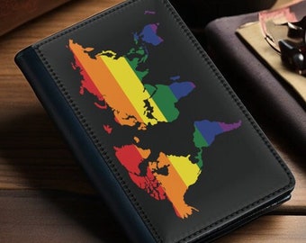 LGBTQ+ Passport Holder travel the world with Pride Rainbow Map Design Gift for Gay & Lesbian Travelers LGBT travel accessories queer pride