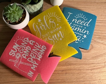 Enfriadores de latas: portavasos para fiestas playeras y costeras, ideales para fiestas de verano y vacaciones.