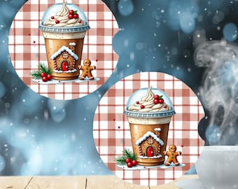 Dessous de verre de voiture sur le thème du café pour Noël, sous-verres porte-gobelets festifs, cadeau pour les amateurs de café, décoration de voiture pour Noël, petit cadeau, style café latte