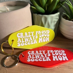 Soccer Mom Motel Keychain – Retro-Inspired Acrylic Tag in 2 Designs & Multiple Colors | Fun Gift for Sports Moms