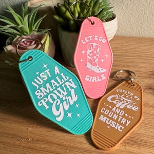 Country Western Motel Keychain – Retro Cowboy Key Tag in Fun Colors | Cowgirl Gift, Rodeo Favor, Western Bachelorette, Country Music Lover