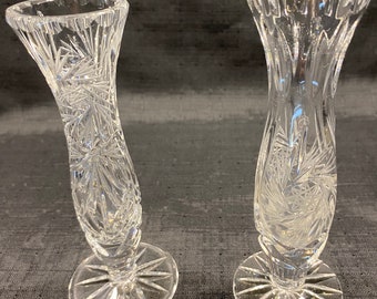 Lot de 2 vases bohèmes à moulinet en cristal tchèque coupé à la main 24% verre au plomb 6 po. VTG