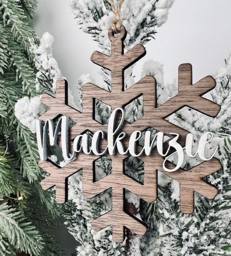 Personalized Wood Christmas Ornament, Laser Cut Snowflake, Custom Name ...