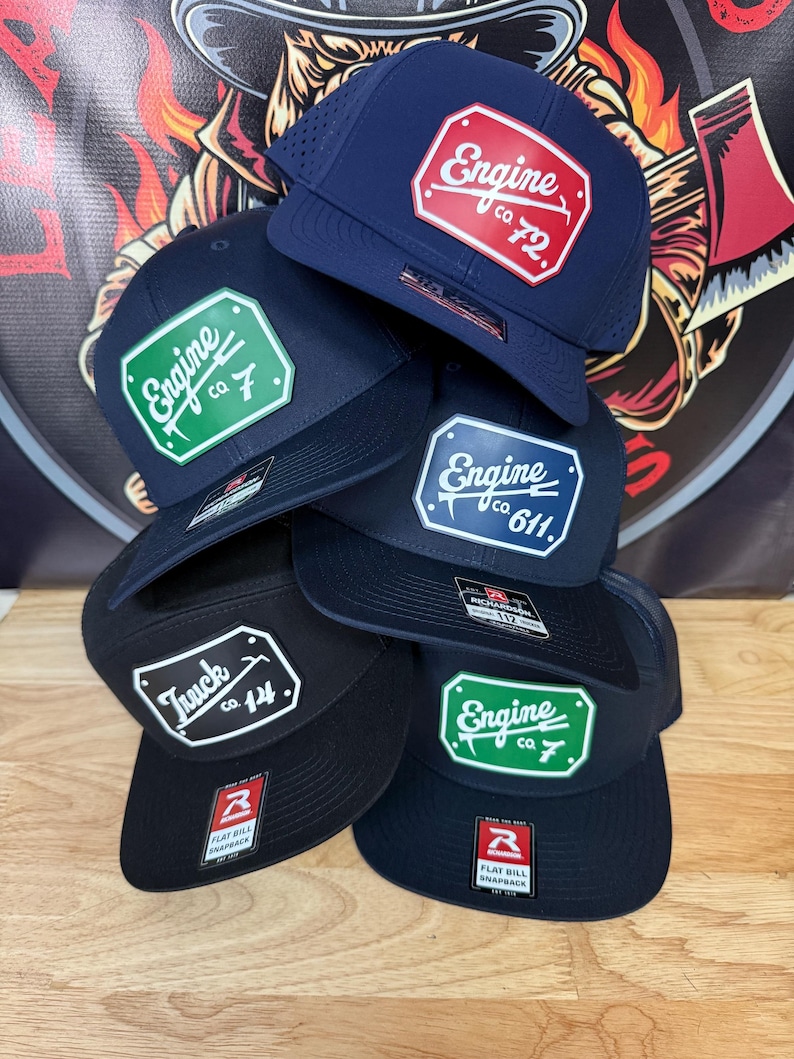 Fire Department Hat | Custom Leather Patch, Firefighter Gift, Station Gear, Firefighter Hat, Ladder Engine Rescue Squad Company image 2
