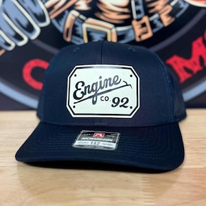 GLOW In The Dark Fire Department Hat | Custom Leather Patch, Firefighter Gift, Station Gear, Firefighter Hat, Ladder Engine Rescue Company