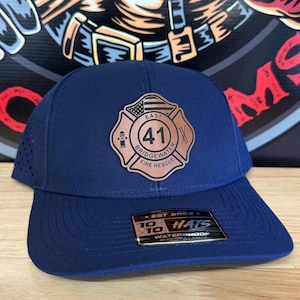 Fire Department Hat | Custom Leather Patch, Firefighter Gift, Volunteer Firefighter, Station Gear, Firefighter Hat, Firefighter Wear