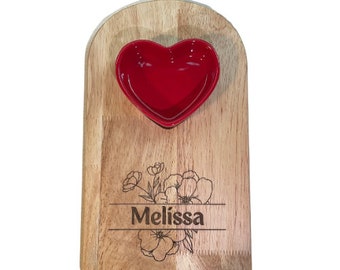 Custom Engraved Serving Board with Heart Shaped Dish