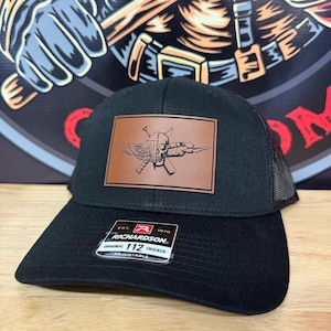 USMC Recon Jack Leather Patch Hat | Richardson Trucker Hat 112, Snapback, Mesh Back, Gift for him, United States Marine Corps