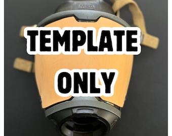 May include: A black and tan respirator with the text "TEMPLATE ONLY" in a white, bold font. The respirator has tan straps and a black facepiece. The brand name "MSA" is visible on the top.
