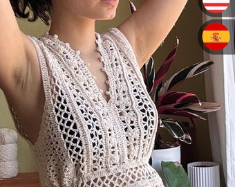 Arena Top Crochet Pattern – PDF + Video Tutorial | Includes Vest & Sweater Versions (English PDF, Videos in Spanish with English Subtitles)