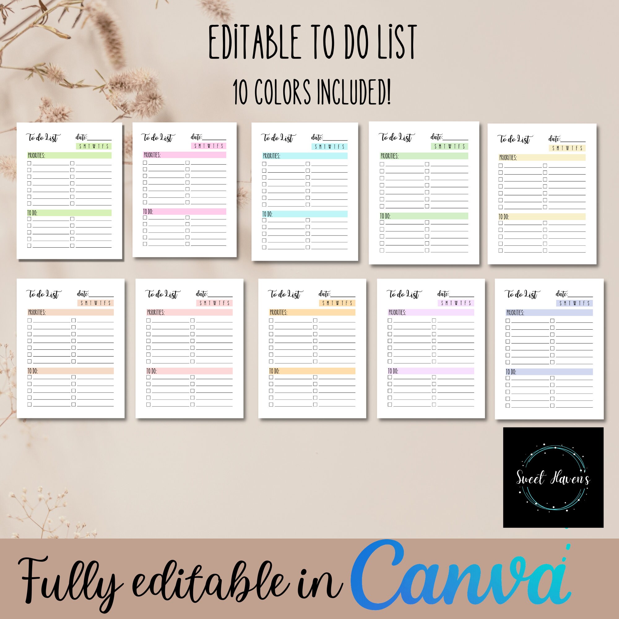 EDITABLE to Do List, Minimal to Do List, Organizer, Check List, US ...