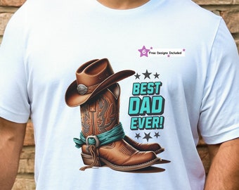 Cowboy Dads, Best Dad Ever PNG Sublimation, DTG and Print Design in black, Happy Fathers Day Designs Instant Digital Download