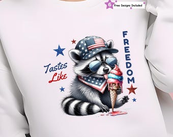 4th of July Raccoon PNG, Tastes Like Freedom, Patriotic Fourth Of July Merica Sublimation Design, Trendy America USA PNG, Digital Download