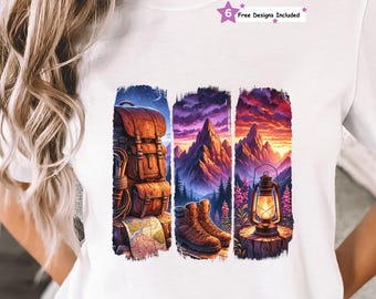 Sunset Mountain Hiking Adventure PNG, Camping Sublimation Digital Download, Rustic Outdoors Wilderness Sunset Clipart, Nature Lover Design