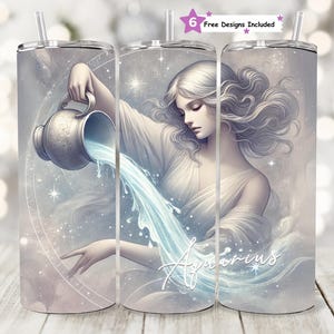 Aquarius Zodiac Seamless 20oz Tumbler Wrap Celestial PNG Design, Astrology Skinny Straight Tumbler Sublimation Design, PNG Digital Download