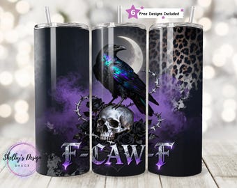 F-CAW-F Iridescent Raven 20oz Seamless Tumbler PNG, Gothic Crow Skull Design, Funny and Rude Humor Digital Download