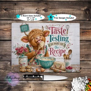 Highland Cow Baking Cutting Board PNG Sublimation Design, Funny Kitchen Chopping Board, Taste Testing Glass Cutting Board, Digital Download