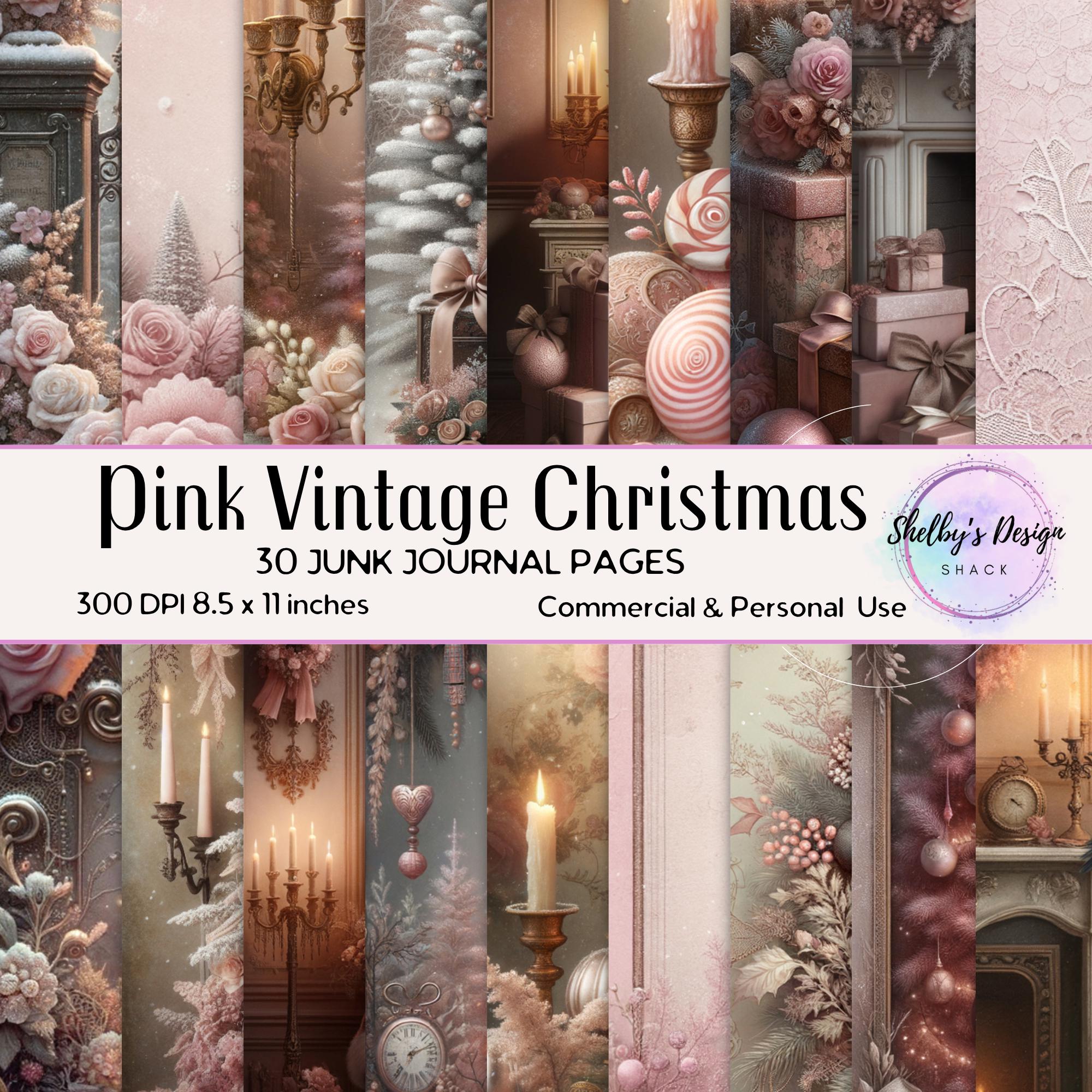 Pink Vintage Christmas Junk Journal PNG & JPG Bundle, Merry Xmas ...