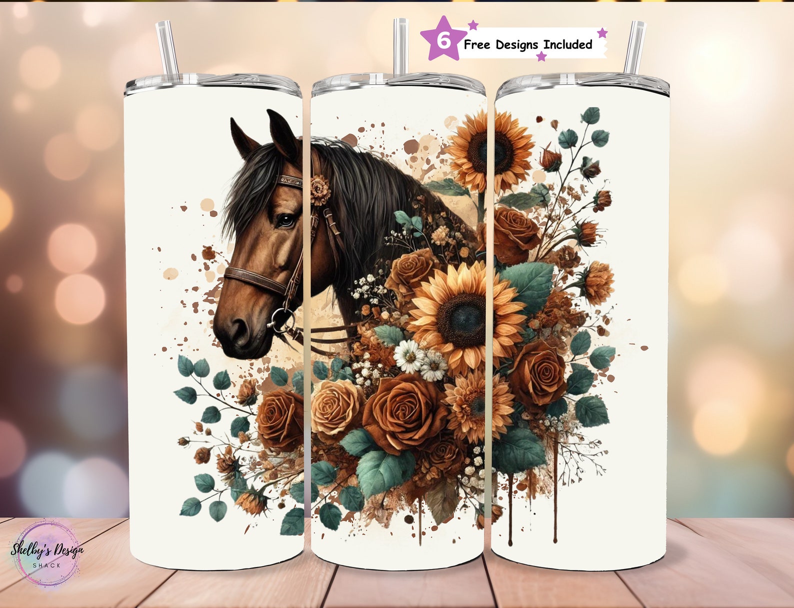 Brown Boho Horse Tumbler Wrap Design, 20 Oz Skinny Tumbler, Sublimation ...