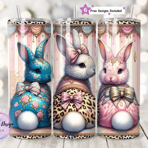 Cute Coquette Easter Bunny 20oz Seamless Tumbler Wrap PNG, 20oz Vintage Easter Tumbler Sublimation Design, Grandmillenial Digital Download