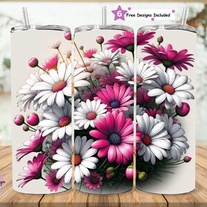 Daisy Flowers 20oz Skinny Tumbler Sublimation Design, Spring Floral Digital PNG Straight Wrap Daisies, Tumbler Wrap Instant Download