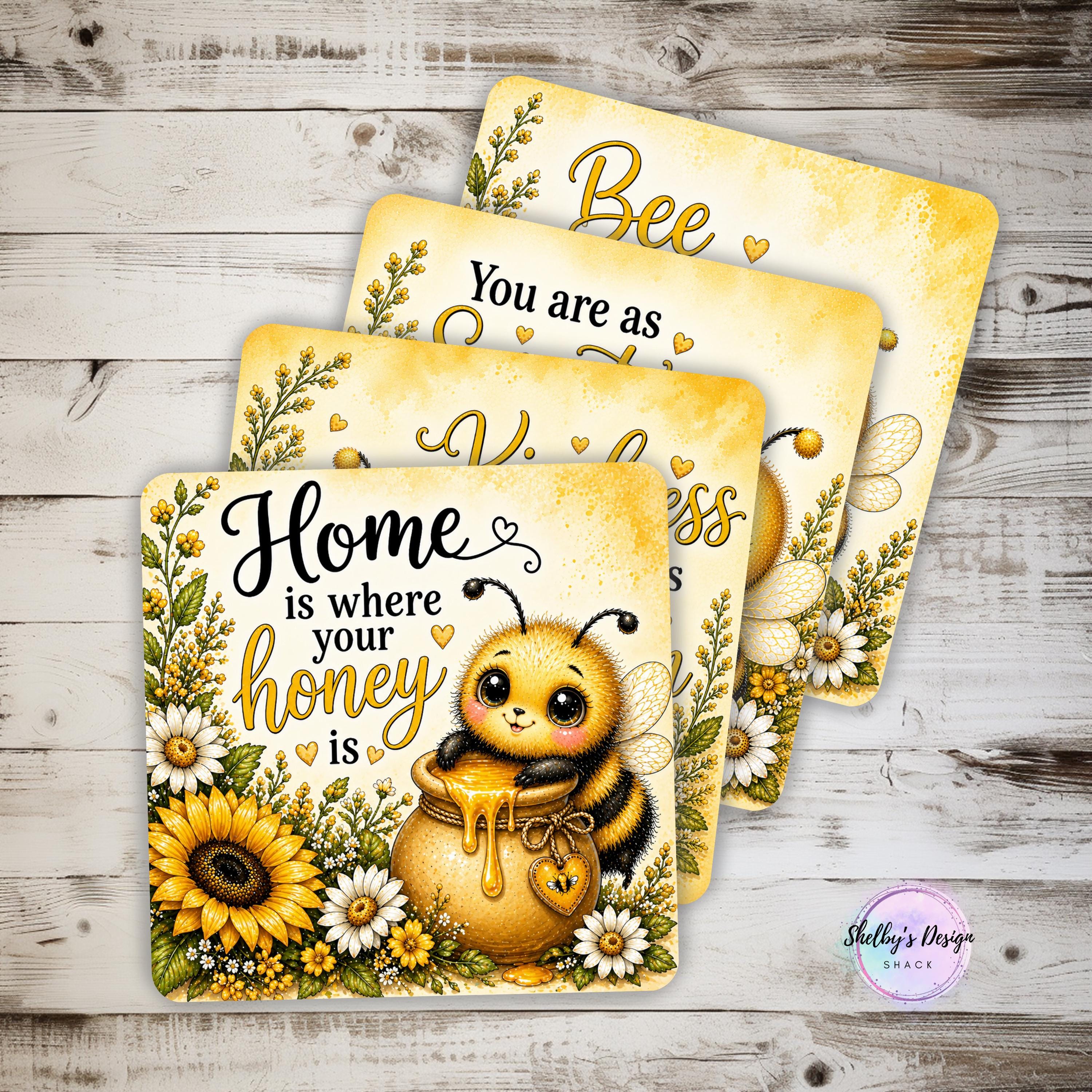 Sweet Bee Coaster Set PNG Sublimation Design Bundle, Bee Sunflower and ...